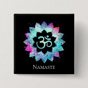 *~* Lotos-Blume OM-OM SymbolWatercolorMandala Button