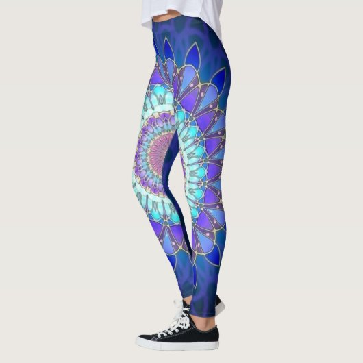 Lotos-BlumeMandala - blaues cyan-blaues Veilchen Leggings (Links)