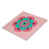 Lotos-BlumeMandala, korallenrotes Rosa und Türkis Fliese (Seite)