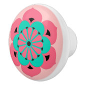 Lotos-BlumeMandala, korallenrotes Rosa und Türkis Keramikknauf (Rechts)