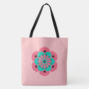 Lotos-BlumeMandala, korallenrotes Rosa und Türkis Tasche