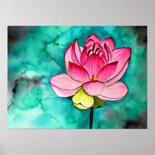 Lotos-Feinkunst Wasserfarbe rosa Poster