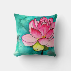 Lotos-Fine-Art-Wasserfarbe in Rosa Kissen