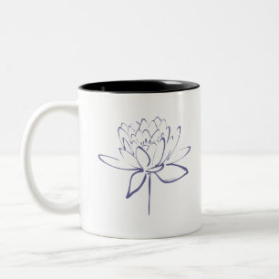 Lotos-Kalligrafie (Blau) Zweifarbige Tasse
