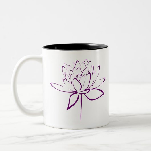 Lotos-Kalligraphie (lila) Zweifarbige Tasse (Links)