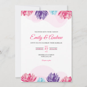 Lotos-Rand Elegante Florale Wasserfarben-Hochzeit Einladung