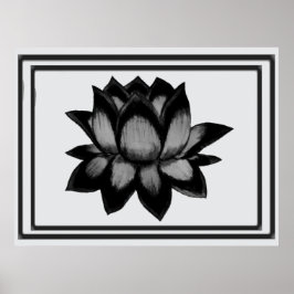 Lotos Schwarz Grau Druck, Poster (Halbglanz)