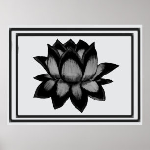 Lotos Schwarz Grau Druck, Poster (Halbglanz)