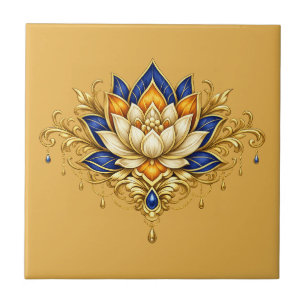 Lotosblume blau gold floral botanisch Wand Fliese