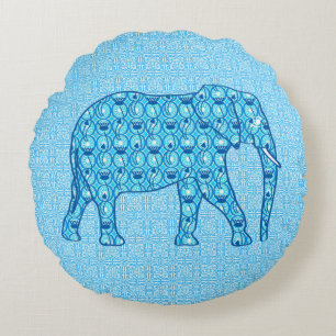 Lotosblumen-Elefant - Türkis Rundes Kissen