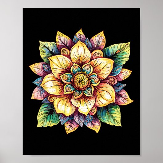 Lotosblumen-Mandala Boho Fantasy Poster (Vorne)