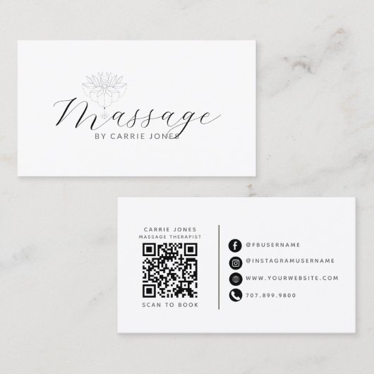 Lotosblumen-Massagetherapeut QR-Code Visitenkarte (Vorne/Hinten)