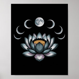 Lotosblumen-Mondphasen Zen-Yoga-Liebhaber Spiritue Poster