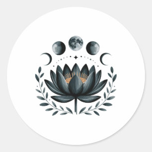 Lotosblumen-Mondphasen-Zen-Yoga-Liebhaber Spiritue Runder Aufkleber