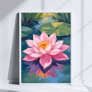 Lotosblüte Rosa Seerose Aquarell Teich Poster