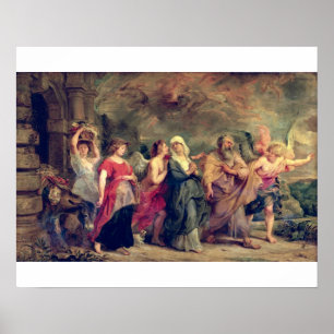 Lot's Family Verlassend Sodom, 1625 (Öl auf Platte Poster