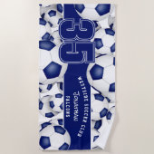 Lots of soccer balls custom team name blue white strandtuch (Vorderseite)