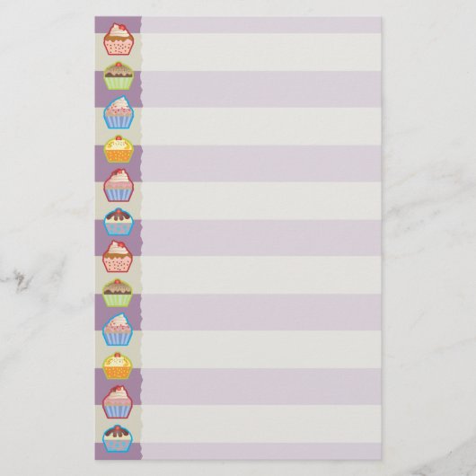 Lotsa Cupcakes Lila Streifen Briefpapier (Vorderseite)