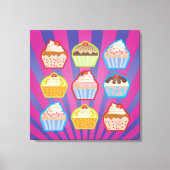 Lotsa Cupcakes Purly Blue Streifen Wrapped Canvas Leinwanddruck (Vorderseite)