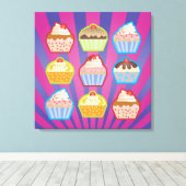Lotsa Cupcakes Purly Blue Streifen Wrapped Canvas Leinwanddruck (Insitu (Holzboden))