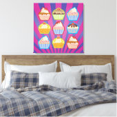 Lotsa Cupcakes Purly Blue Streifen Wrapped Canvas Leinwanddruck (Insitu (Schlafzimmer))