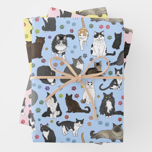 Lotsa Katzen - rosa, blau, gelb Geschenkpapier Set (Beispiel)