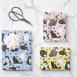 Lotsa Katzen - rosa, blau, gelb Geschenkpapier Set