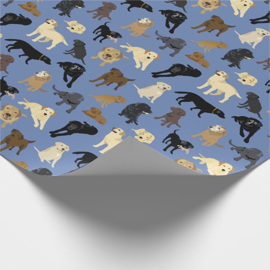Lotsa Labradore auf denim blauen Rolle Geschenkpapier (Ecke)