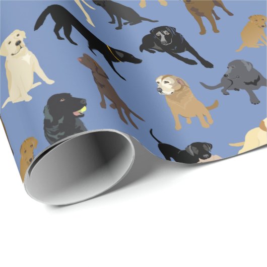 Lotsa Labradore auf denim blauen Rolle Geschenkpapier (Rolleneckpunkt)