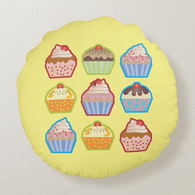 Lotsa Niedlich Cupcakes Girl Rundes Kissen (Rückseite)