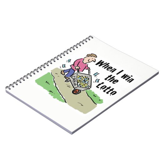 Lotterie gewinnender Designmann mit Barrow Notizblock (Linke Seite)