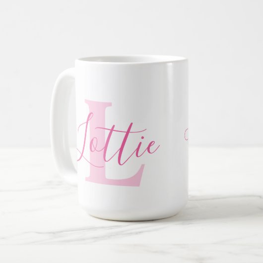 Lottie Name Bedeutung und monogramm rosa Text Kaffeetasse (Vorderseite Links)
