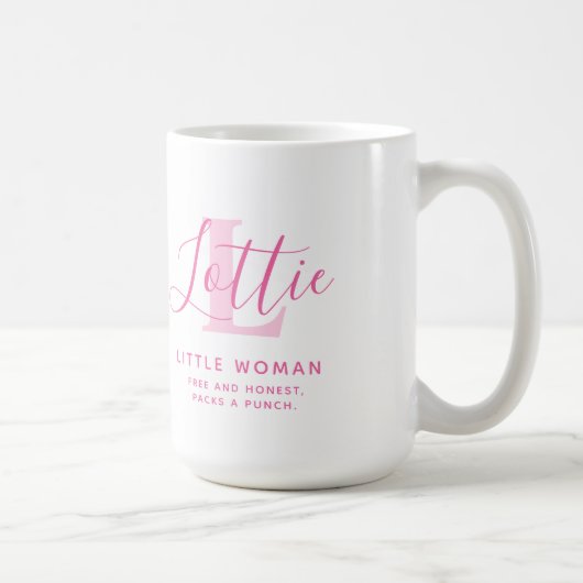 Lottie Name Bedeutung und monogramm rosa Text Kaffeetasse (Rechts)