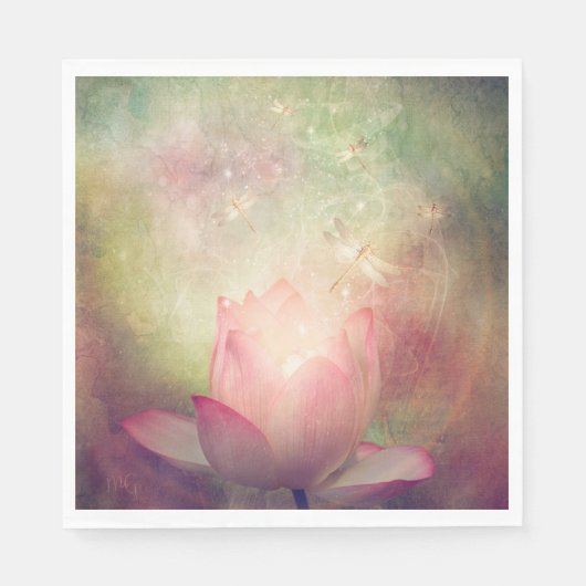 Lotus and Dragonflies Paper Napkin Serviette (Vorderseite)