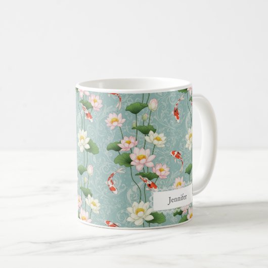 Lotus and Koi fish Beautiful Zen Art Personalized Kaffeetasse (VorderseiteRechts)
