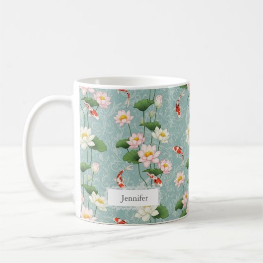 Lotus and Koi fish Beautiful Zen Art Personalized Kaffeetasse (Links)