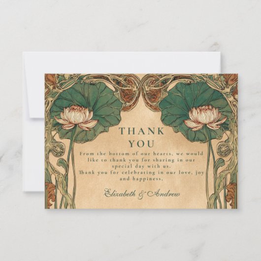 Lotus Art Nouveau Floral Wedding Dankeskarte (Vorderseite)