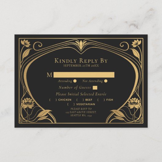 Lotus Art Nouveau Hochzeit Begleitkarte (Vorderseite)