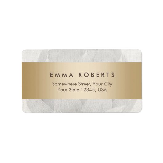 Lotus Background Gold gestreift Elegante Linen Adressaufkleber (Vorne)