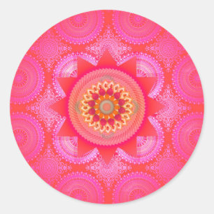 Lotus Bloom PInk Mandala Runder Aufkleber