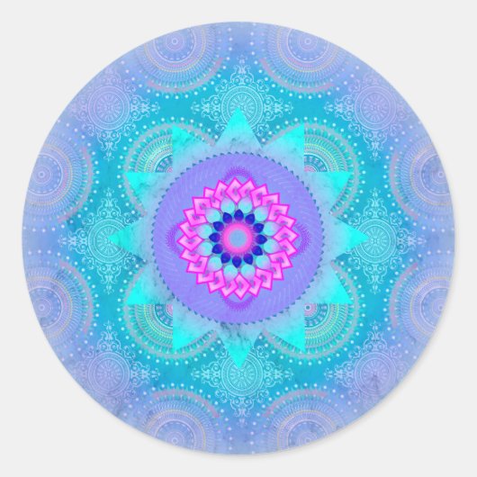 Lotus Bloom Turquoise Mandala Runder Aufkleber (Vorderseite)