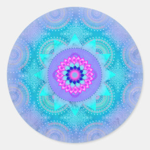 Lotus Bloom Turquoise Mandala Runder Aufkleber