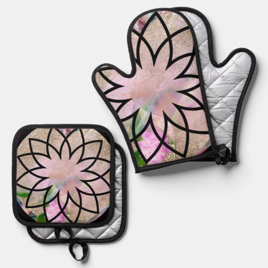 Lotus Blossom Floral Trivet und Pot Holder Set (Vorderseite/Rückseite)