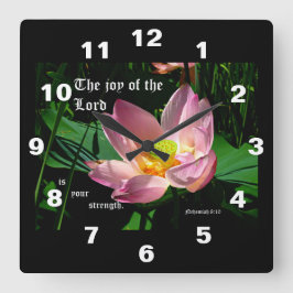 Lotus Blossom Nehemiah 8:10 Quadratische Wanduhr
