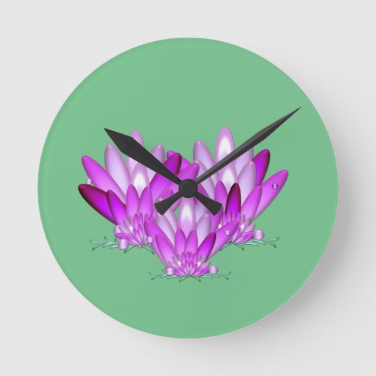 Lotus blossom pink auf grünem Meeresgrund Runde Wanduhr (Vorderseite)