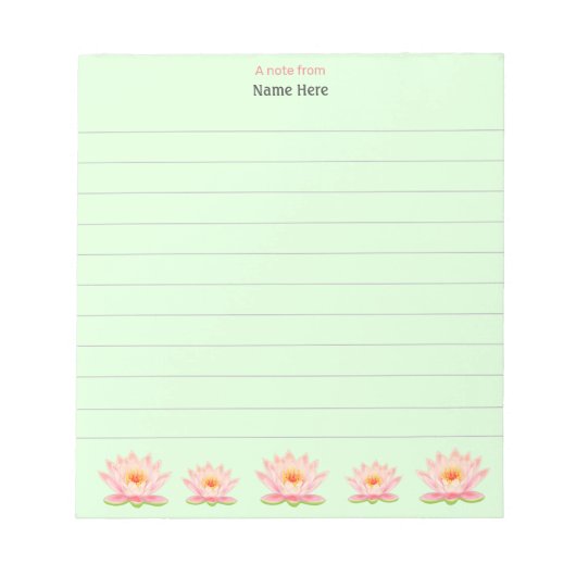Lotus-Blume auf leicht grünem Notepad Notizblock (Vorderseite)