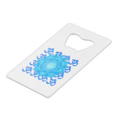 Lotus-Blume aus blauem Glas, Gezeichnet mit Om-Mus Geldbeutel Flaschenöffner (Vorderseite Schrägansicht)