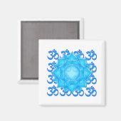 Lotus-Blume aus blauem Glas, Gezeichnet mit Om-Mus Magnet (Vorderseite/Rückseite)