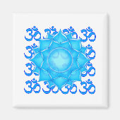 Lotus-Blume aus blauem Glas, Gezeichnet mit Om-Mus Magnet (Vorne)