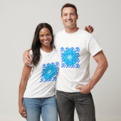 Lotus-Blume aus blauem Glas, Gezeichnet mit Om-Mus T-Shirt (Unisex)